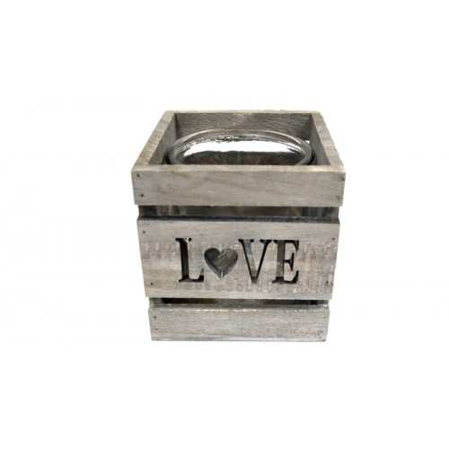 ΞΥΛΙΝΟ ΤΕΤΡΑΓΩΝΟ ΚΗΡΟΠΗΓΙΟ LOVE ΜΕ ΓΥΑΛΑ 12cm x 12cm x 11cm HT17S-202N 0619057 (1 τεμάχιο)