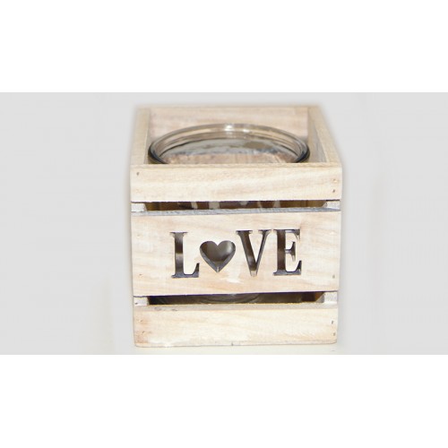 ΞΥΛΙΝΟ ΤΕΤΡΑΓΩΝΟ ΚΗΡΟΠΗΓΙΟ LOVE ΜΕ ΓΥΑΛΑ 12cm x 12cm x 11cm 0619012 (1 τεμάχιο)